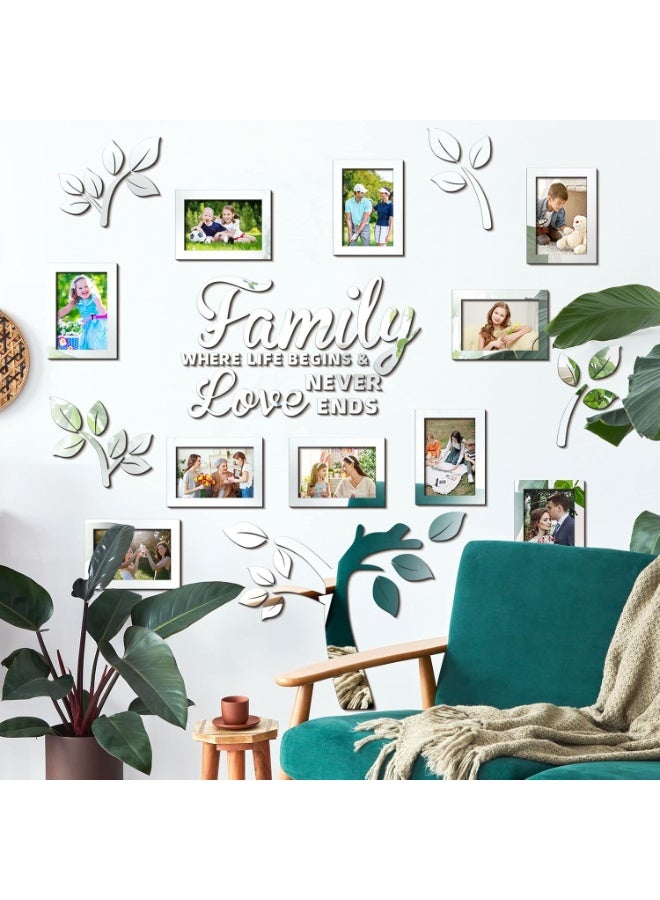 Bukela Family Tree Wall Decal Acrylic 3D DIY Mirror Sticker Photo Frames Removable Wall Art Decals Home Decorations for Living Room Bedroom Kitchen Dining Office, 47 x 47 Inch(Silver) - Image 1