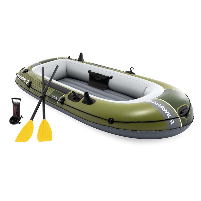 INTEX 66332EP Seahawk 2 Inflatable Boat Set: Includes Deluxe 48in Aluminum Oars and High-Output Pump â€“ SuperStrong PVC â€“ Fishing Rod Holders â€“ 2-Person â€“ 520lb Weight Capacity - Image 1