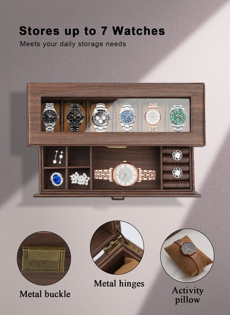 HomarKet Watch Box Organizer for, 6 Slot Watch Display Case with Drawer, Father's Day Gift Mens Watch Holder Watch Case for Men, 6 Watch Box 2-layer Jewelry and Watch Storage Case -Espresso - Image 5
