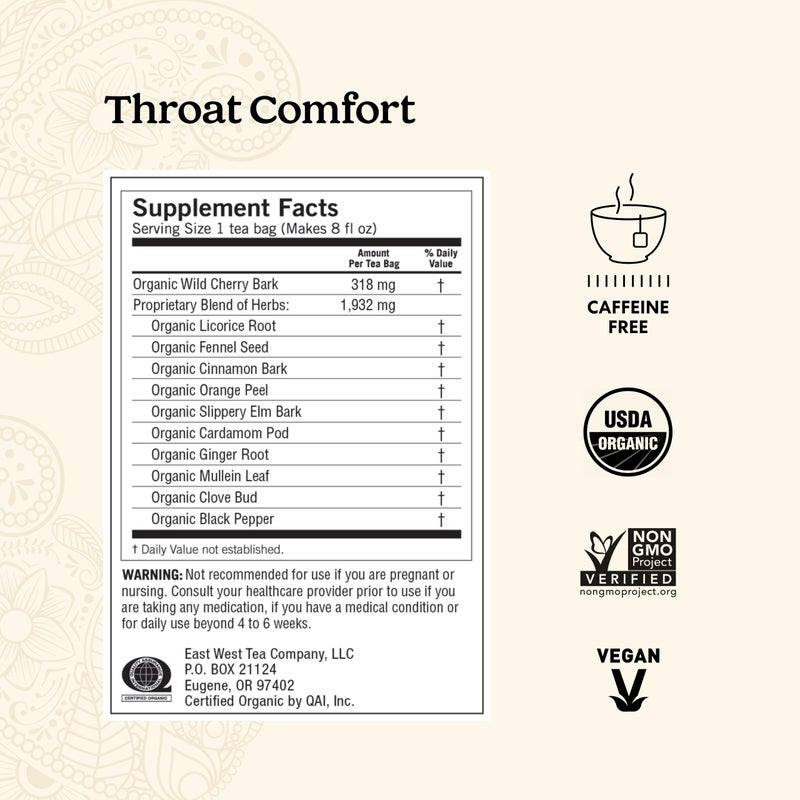Yogi Tea Throat Comfort - 16 Bags per Pack (4 Packs) - Herbal Tea for Throats - Organic Throat Soothing - Includes Licorice Root, Wild Cherry Bark, Slippery Elm Bark & More - Image 3