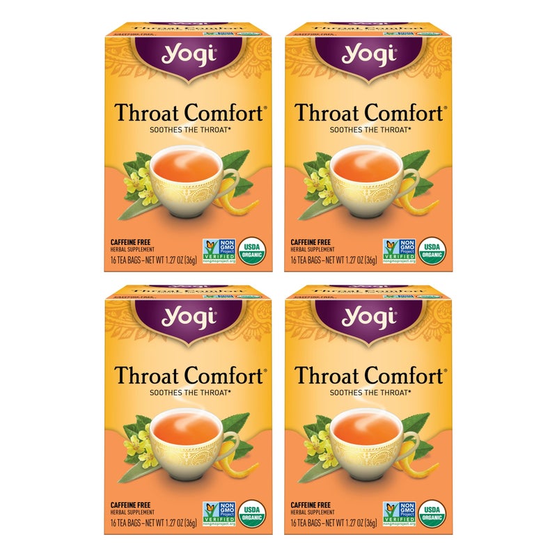 Yogi Tea Throat Comfort - 16 Bags per Pack (4 Packs) - Herbal Tea for Throats - Organic Throat Soothing - Includes Licorice Root, Wild Cherry Bark, Slippery Elm Bark & More - Image 1