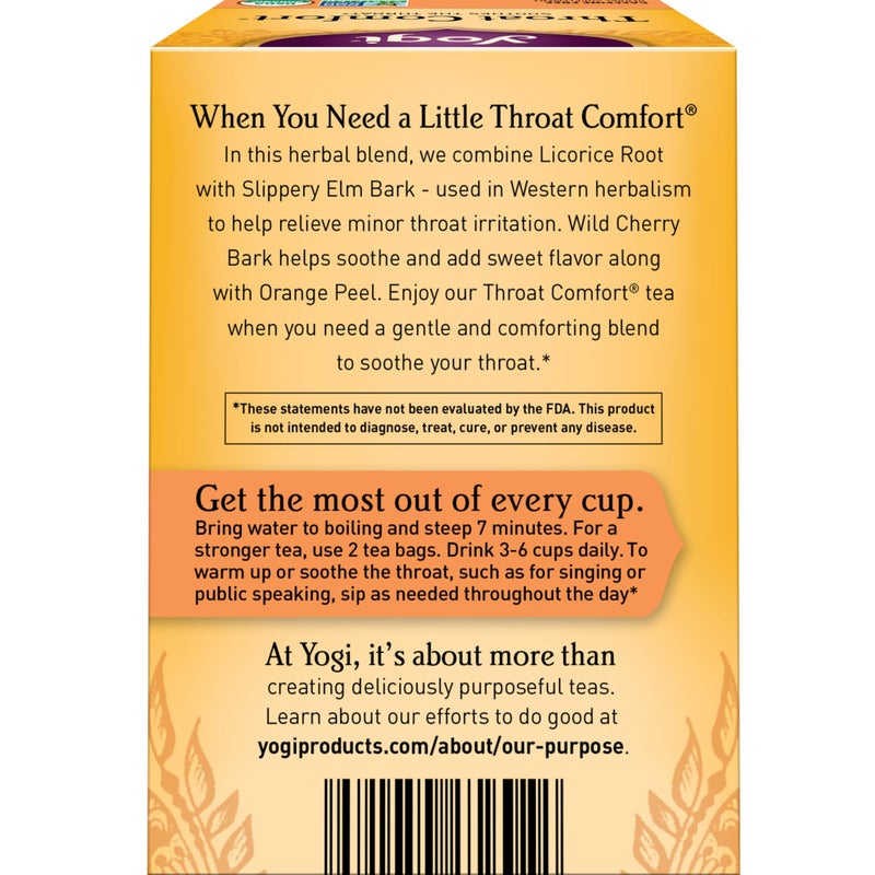 Yogi Tea Throat Comfort - 16 Bags per Pack (4 Packs) - Herbal Tea for Throats - Organic Throat Soothing - Includes Licorice Root, Wild Cherry Bark, Slippery Elm Bark & More - Image 2