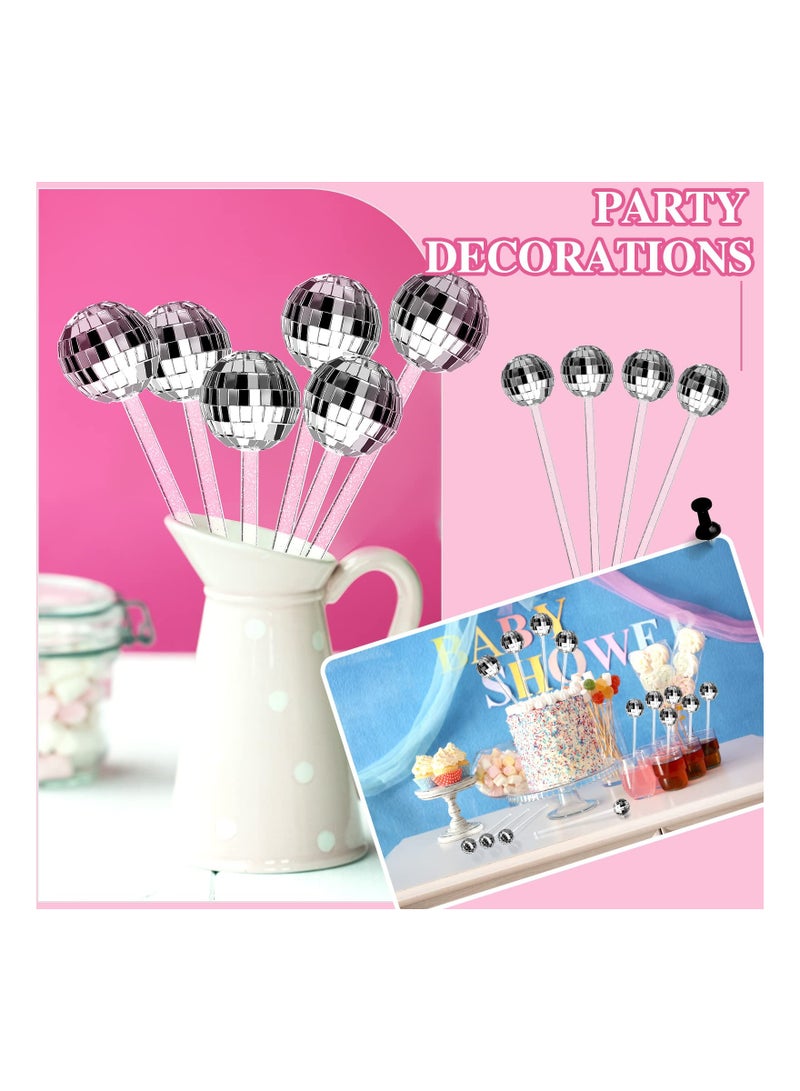 Excefore 24 Pcs Disco Balls Cocktail Stirrers, Plastic Round Top Swizzle Sticks, Cake Pops Mirror Ball Coffee Beverage Stirrers for Home/Bar/Coffee Shop Use/Cafe (Transparent)  - Image 3