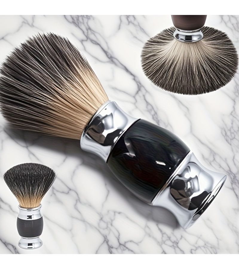 Men Ergonomic Black Badger Hair Shaving Brush Durable Facial Cleansing Tool - Image 2