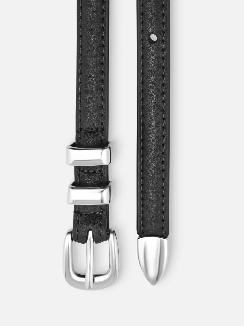 ليتشي حزام جلدي رفيع مع زخارف معدنية