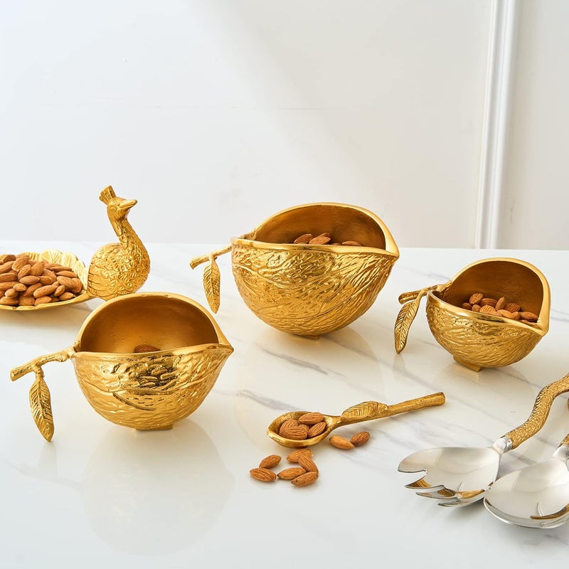 Gute Brass Gold Chestnut Decorative  Candy Bowls  Set of 3  Bright Gold Chestnuts 3 Brass Servers  Spoon  Serving Nuts Snack Tray Chip and Dip Strong Beautiful Room Accent Perfect for Entertaining  - Image 1