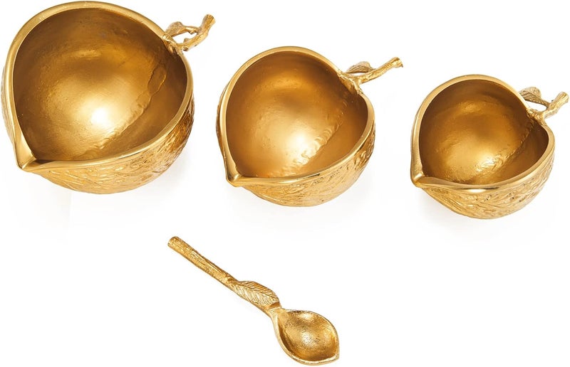 Gute Brass Gold Chestnut Decorative  Candy Bowls  Set of 3  Bright Gold Chestnuts 3 Brass Servers  Spoon  Serving Nuts Snack Tray Chip and Dip Strong Beautiful Room Accent Perfect for Entertaining  - Image 4