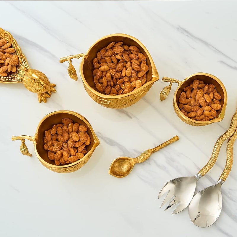 Gute Brass Gold Chestnut Decorative  Candy Bowls  Set of 3  Bright Gold Chestnuts 3 Brass Servers  Spoon  Serving Nuts Snack Tray Chip and Dip Strong Beautiful Room Accent Perfect for Entertaining  - Image 2