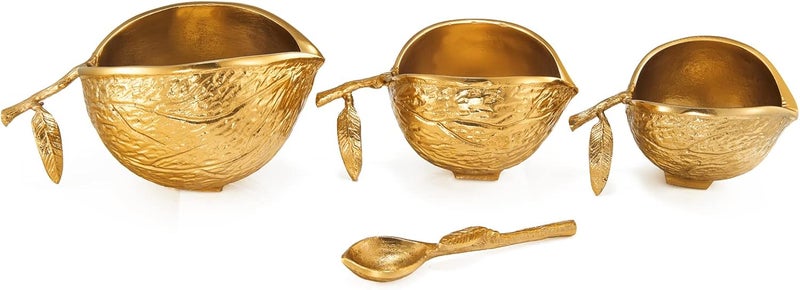 Gute Brass Gold Chestnut Decorative  Candy Bowls  Set of 3  Bright Gold Chestnuts 3 Brass Servers  Spoon  Serving Nuts Snack Tray Chip and Dip Strong Beautiful Room Accent Perfect for Entertaining  - Image 3