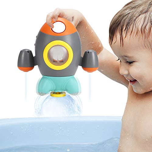 Elovien Baby Bath Toys Space Rocket Shape Bathtub Toys for Toddlers Spray Water Toys w Rotating Fountain Bathroom Shower Toys for Infants Aged 18 Months 2 3 4 5 Years Old Kids Girls Boys - Image 1