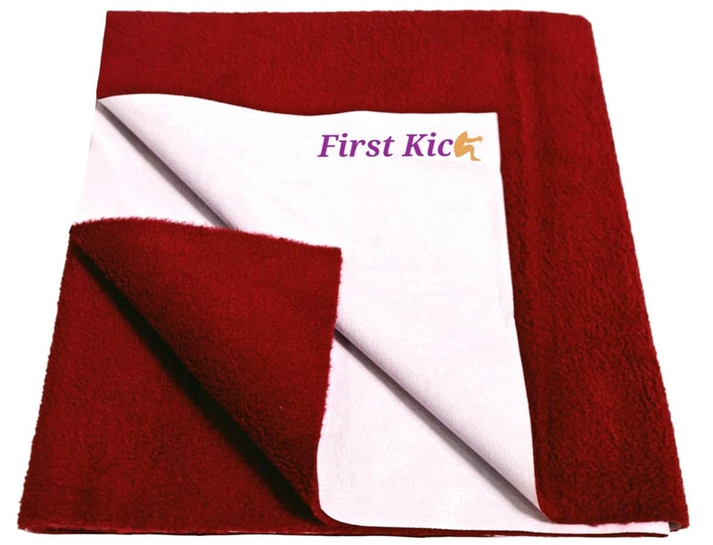 First Kick Waterproof Baby Bed Protector Mattress Cotton Fast Dry Sheet 140cm X 100 cm for Born BabyKids Maroon Large - Image 1
