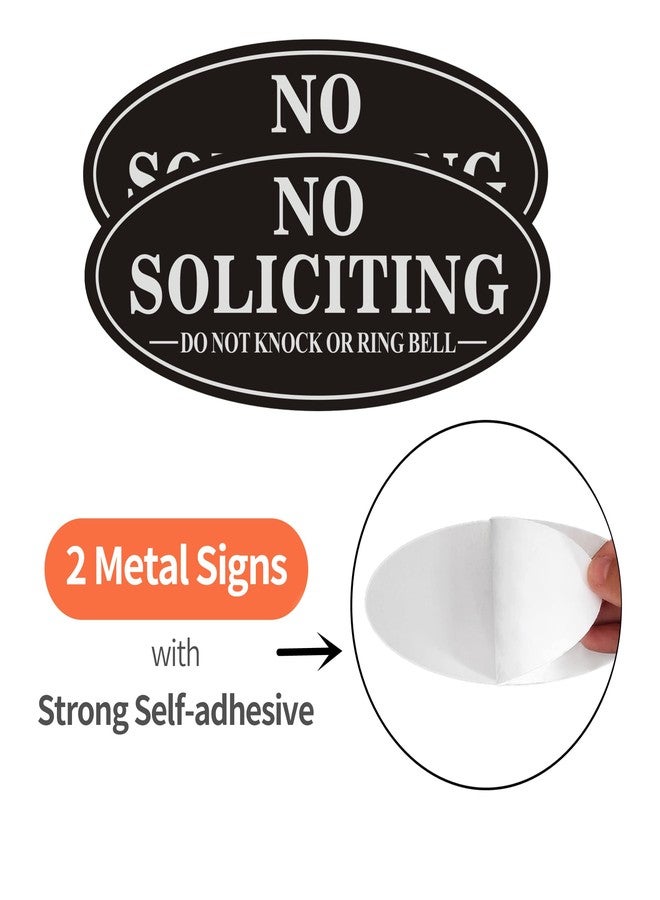 MongFun (2 Pack) No Soliciting Sign for House, Self Adhesive No Soliciting Sign for Front Door, Small No Solicitation Metal Sticker Signs for Home and Yard (Black/White, 5" x 2") - Image 2