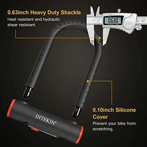 INTEKIN Bike U Lock Heavy Duty Lock, 16mm U Lock and 5ft Length Security Cable with Sturdy Mounting Bracket for Motorcycle and More, Black, Small - Image 2