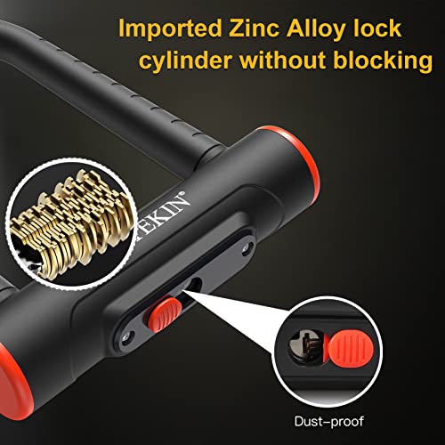 INTEKIN Bike U Lock Heavy Duty Lock, 16mm U Lock and 5ft Length Security Cable with Sturdy Mounting Bracket for Motorcycle and More, Black, Small - Image 3