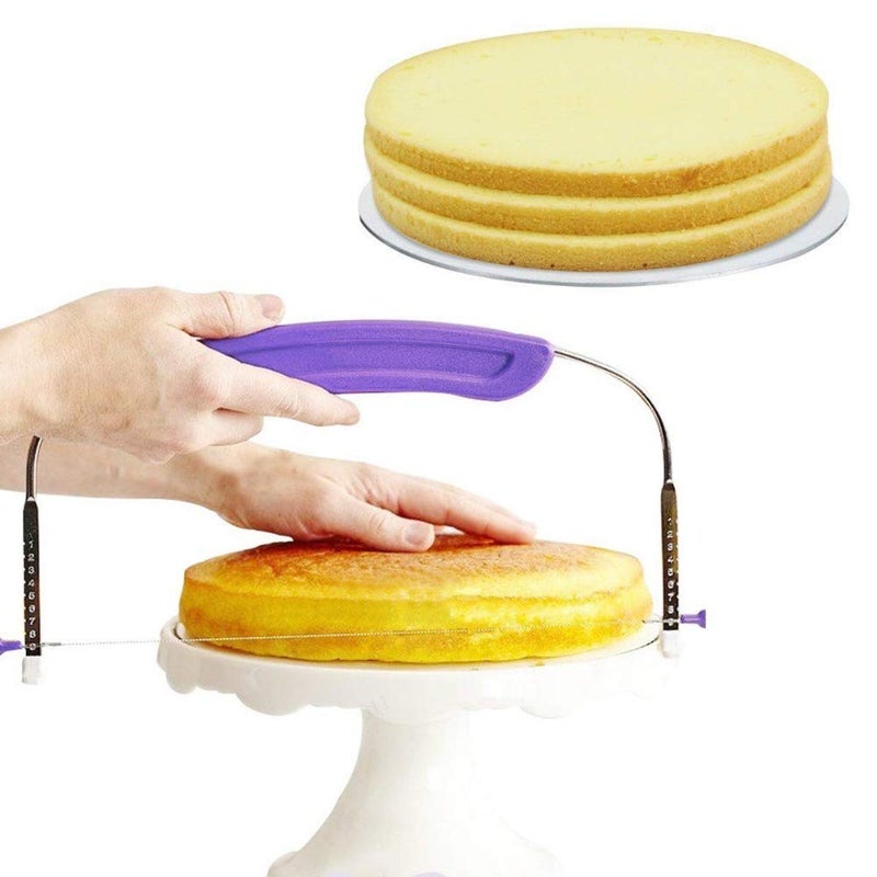 WENGTY New Adjustable Small Cake Leveler Cutter Slicer with Stainless Steel Wires and Purple Handle for Professional Baking Tools MultiColour - Image 1