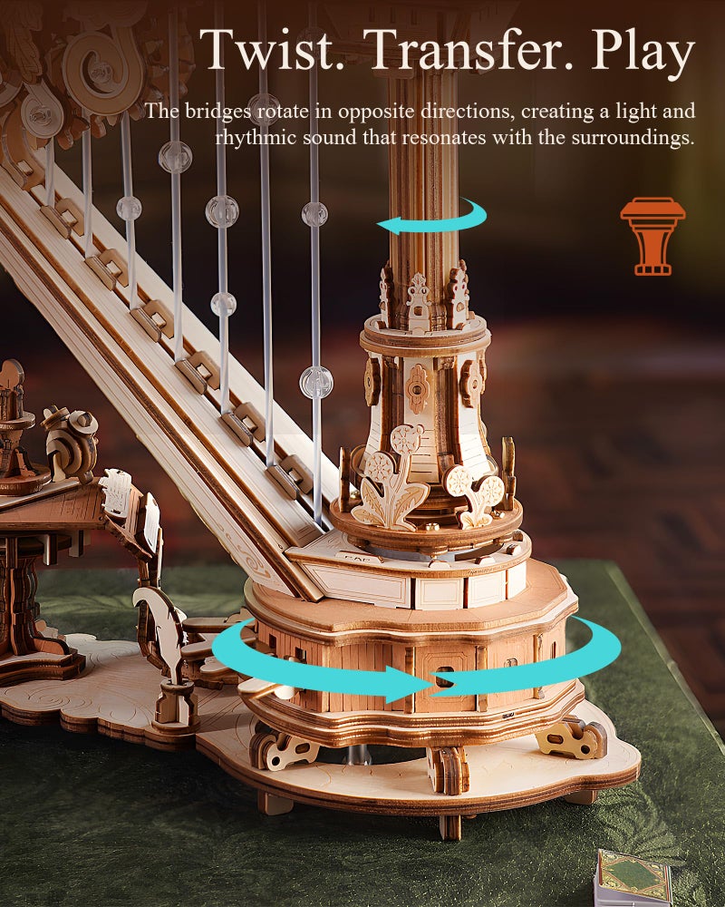 ROKR 3D Wooden Puzzles for Adults - Magic Harp Music Box, Mechanical Model Kit Self-Playing Musical Instrument, DIY Craft Kits, Home Decor & Birthday Gifts, Hobbies for Men Women - Image 5