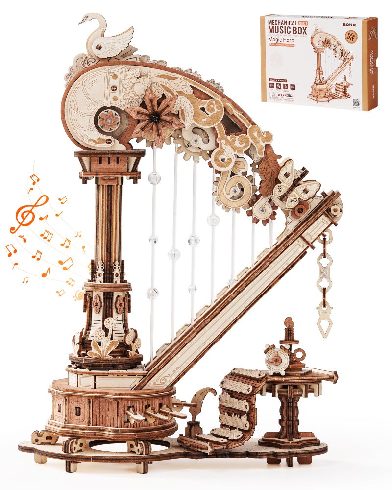 ROKR 3D Wooden Puzzles for Adults - Magic Harp Music Box, Mechanical Model Kit Self-Playing Musical Instrument, DIY Craft Kits, Home Decor & Birthday Gifts, Hobbies for Men Women - Image 1