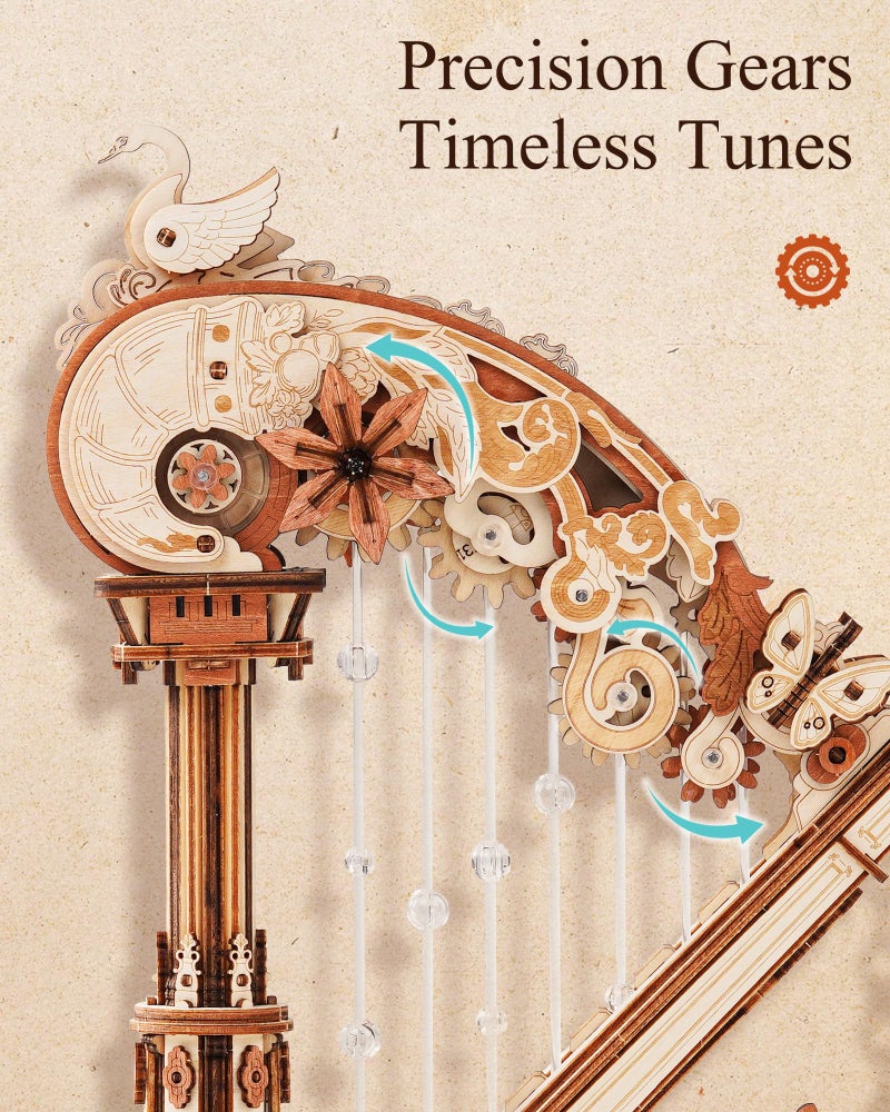 ROKR 3D Wooden Puzzles for Adults - Magic Harp Music Box, Mechanical Model Kit Self-Playing Musical Instrument, DIY Craft Kits, Home Decor & Birthday Gifts, Hobbies for Men Women - Image 4