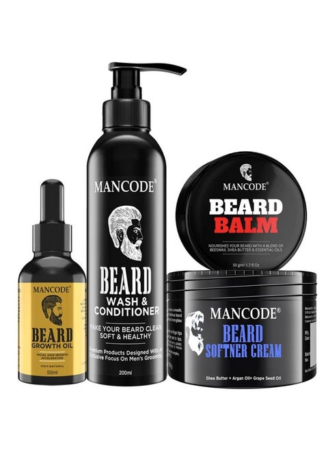 MAN CODE Beard Grooming Kit - Beard Growth Oil 50 ml | Beard Wash and Conditioner 200 ml | Beard Softener Cream 100gm | Beard Balm for Men 50 gm - Beard & Mustache Care Kit for Men (Pack of 4)