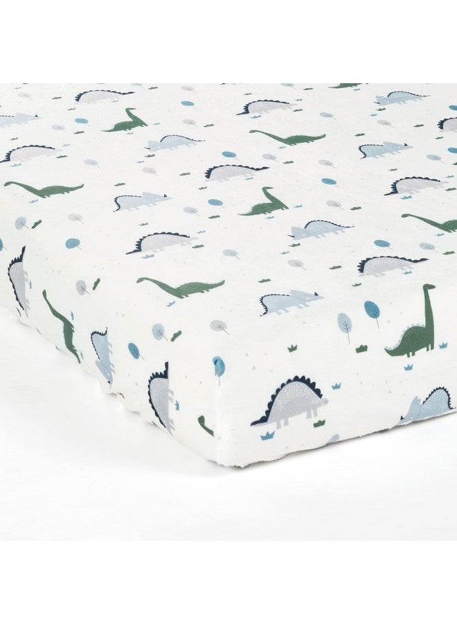 Lush Decor Baby Dinosaurs Roar Soft & Plush Fitted Crib Sheet, 52"x 28" x 9", Dusty Teal & Gray - Image 1