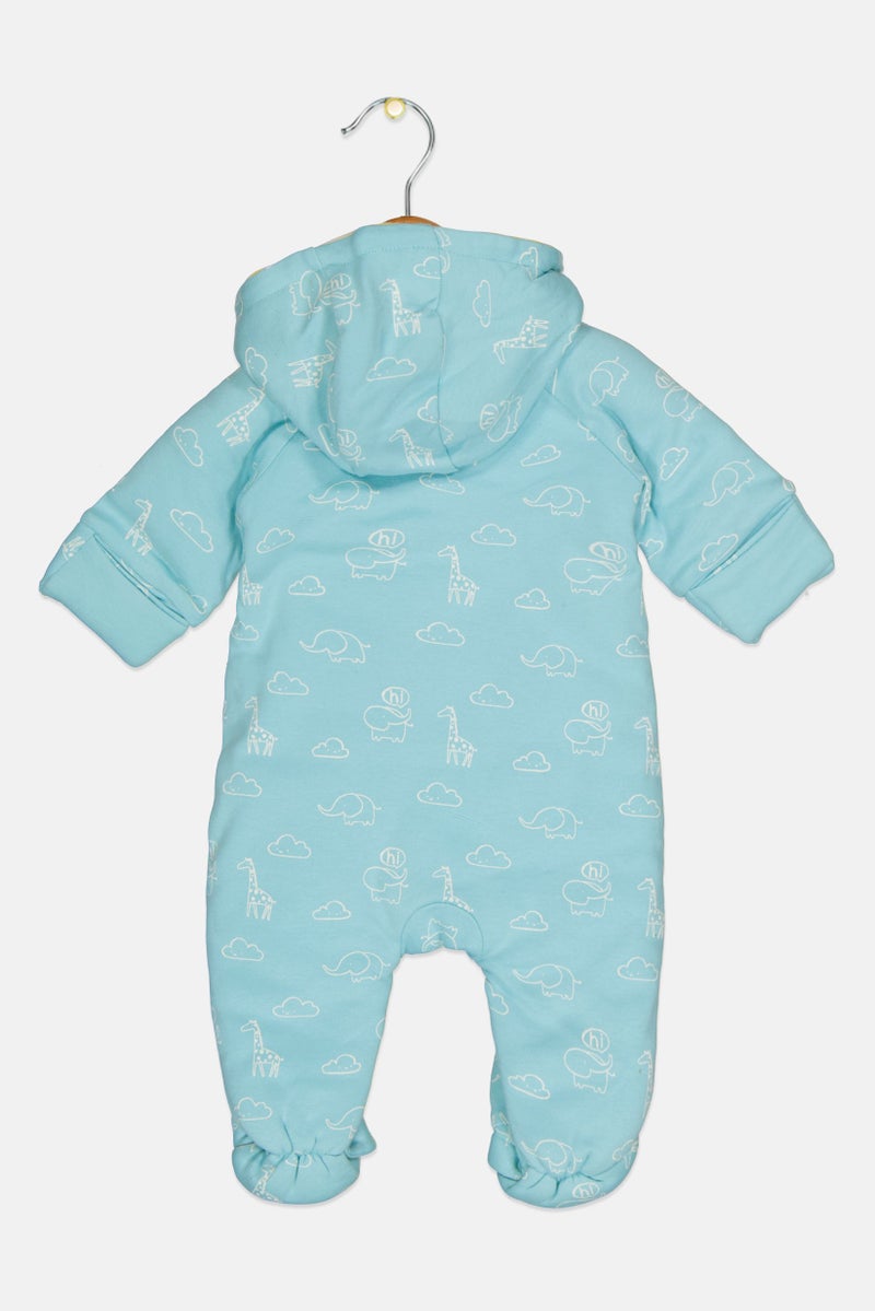 Hamleys Toddlers Boy Animal Print Long Sleeve Hooded Coverall, Turquoise - Image 3