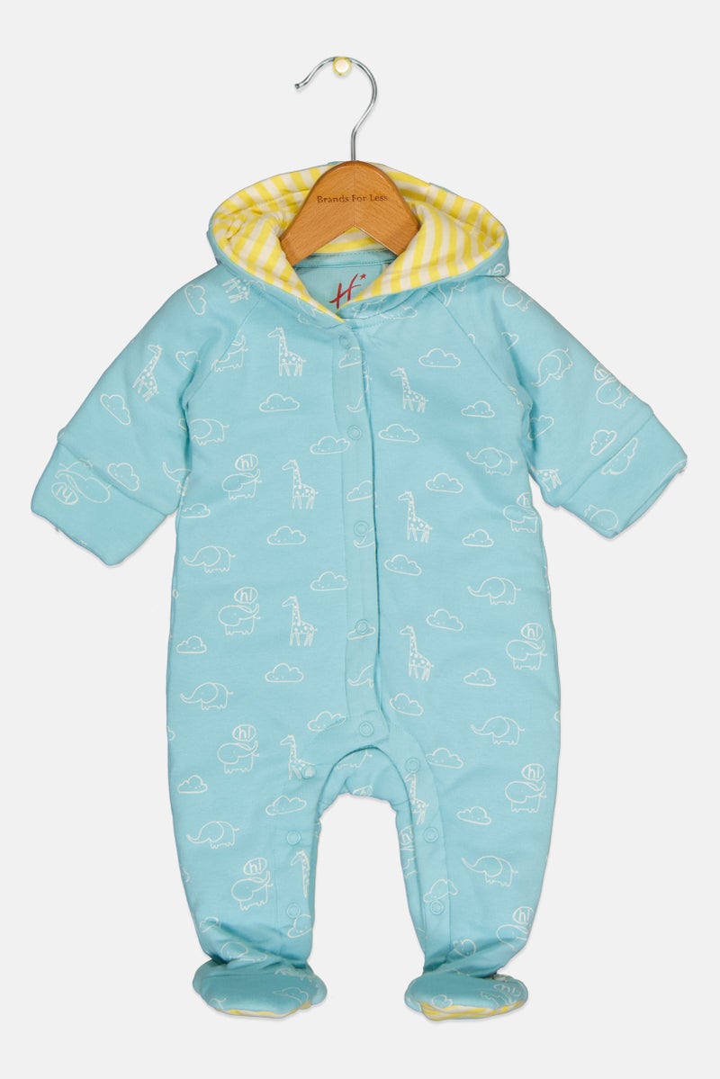 Hamleys Toddlers Boy Animal Print Long Sleeve Hooded Coverall, Turquoise - Image 2