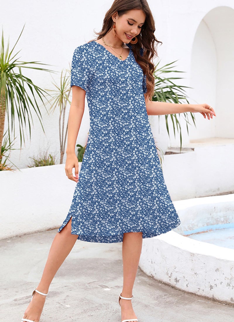 VOBCTY Women's Casual Short Sleeve Tshirt Dress Summer Side Split Loose V Neck Dresses(62B,Medium) - Image 3