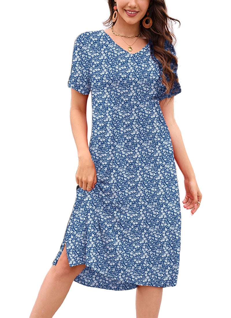 VOBCTY Women's Casual Short Sleeve Tshirt Dress Summer Side Split Loose V Neck Dresses(62B,Medium) - Image 1