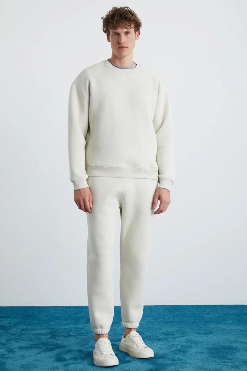 GRIMELANGE Nottingham Men's 2-Piece Set Relaxed Organic Cotton Inner Brushed Stone Color Tracksuit
