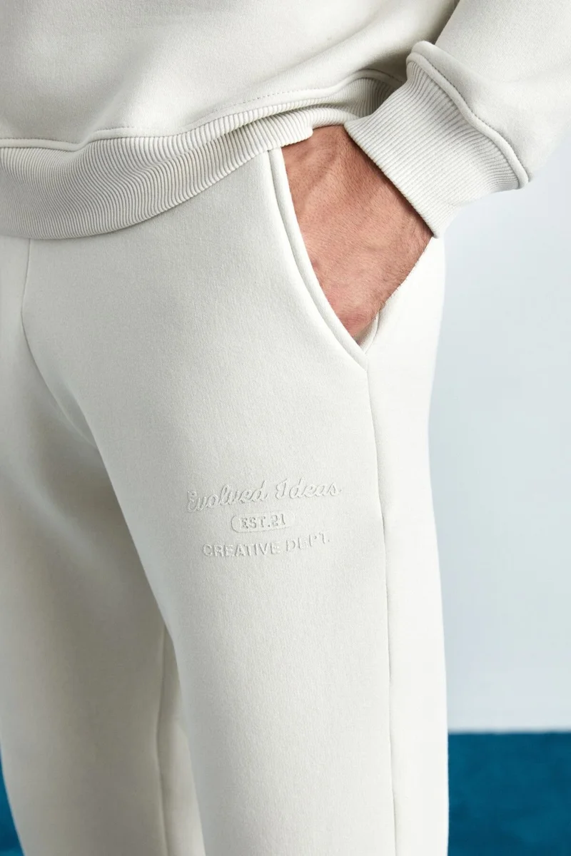 GRIMELANGE Nottingham Men's 2-Piece Set Relaxed Organic Cotton Inner Brushed Stone Color Tracksuit