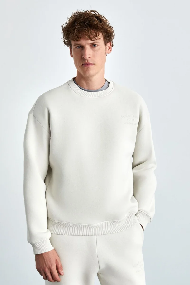 GRIMELANGE Nottingham Men's 2-Piece Set Relaxed Organic Cotton Inner Brushed Stone Color Tracksuit