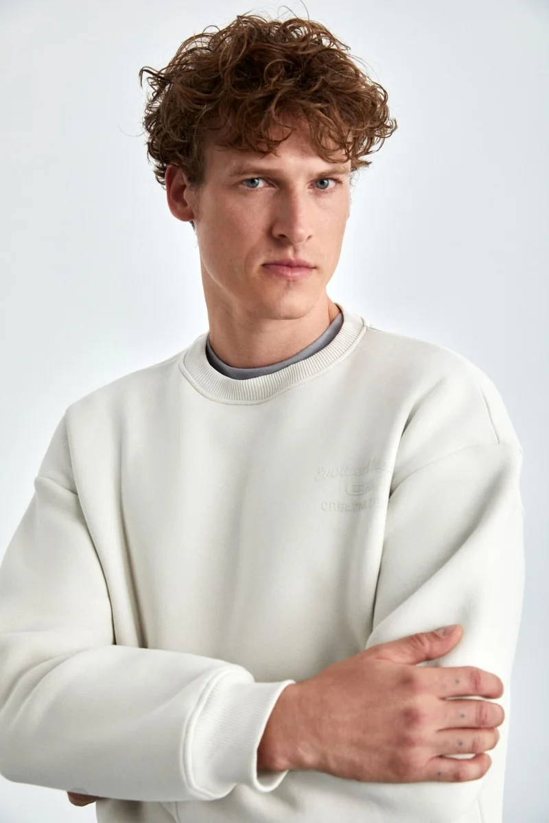 GRIMELANGE Nottingham Men's 2-Piece Set Relaxed Organic Cotton Inner Brushed Stone Color Tracksuit