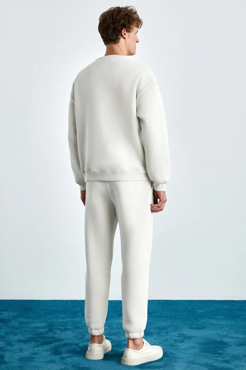 GRIMELANGE Nottingham Men's 2-Piece Set Relaxed Organic Cotton Inner Brushed Stone Color Tracksuit