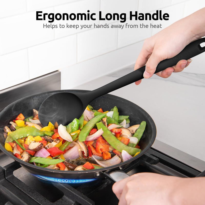 U-Taste 600ºF Heat Resistant Silicone Spoon: U-Taste 13.3in Solid Kitchen Cooking Spoon, Nonstick Food Grade Large & Long Soup Rubber Utensil for Mixing, Serving, Stirring, Basting, for Pot Cookware (Black) - Image 5