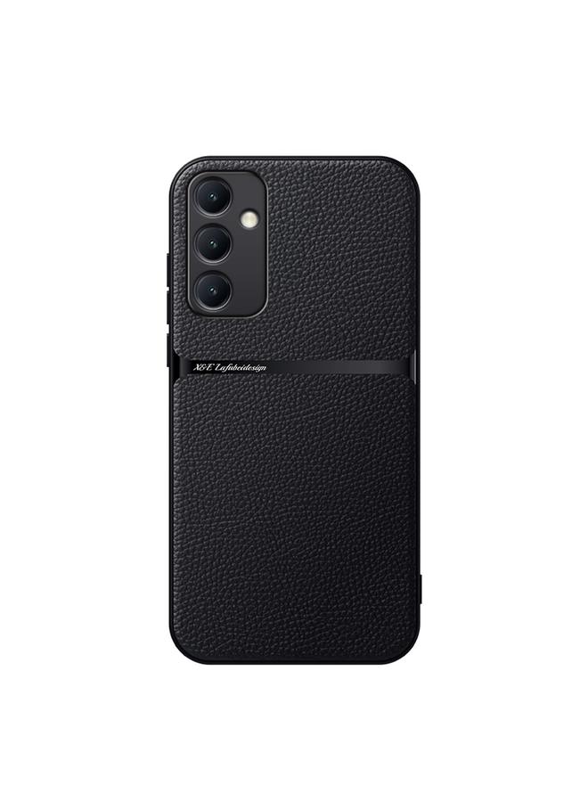 جراب هاتف Samsung Galaxy A54 5G من الجلد الليتشي المغناطيسي المقاوم للصدمات بتغطية كاملة (أسود)