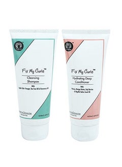 Fix My Curls Travel Size Cleanse & Condition Bundle With Cleansing Shampoo Hydrating Deep Conditioner For Curly And Wavy Hair Sulphate & Silicone Free Enriched With Apple Cider Vinegar (50Gm Each)  - Image 2