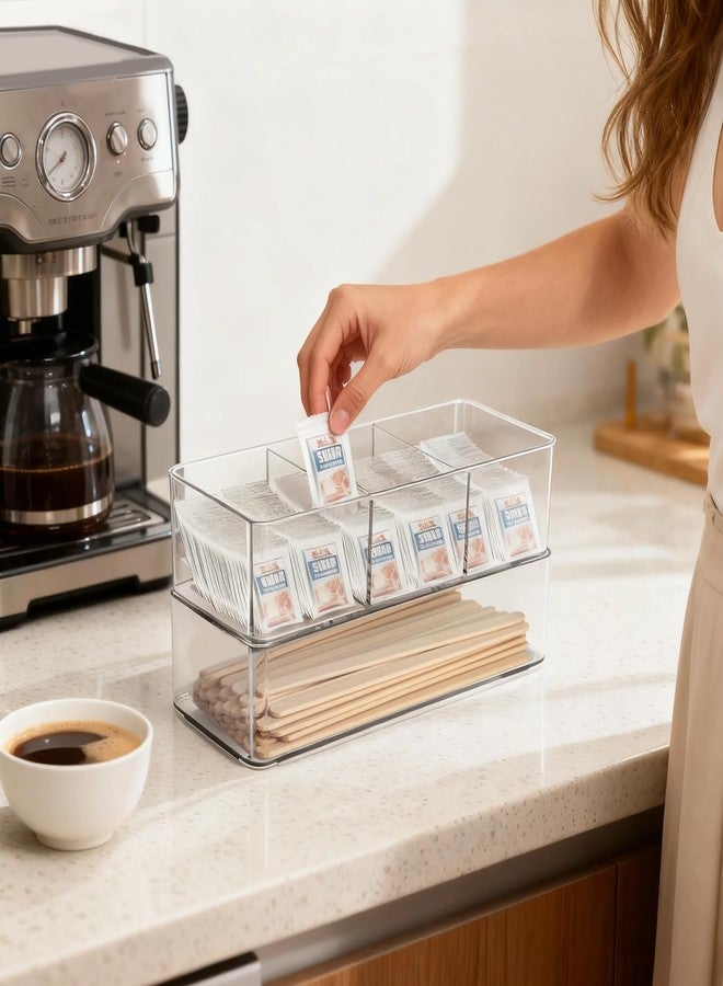 Wiojtry Medicine Cabinet Organizer, Bathroom Medicine Cabinet Holder, Organizer for Drink Packet Coffee Bar Sugar Packet Tea Bag, Coffee Pod Storage 2 Tier Rectangular crylic box with Lid - Image 4