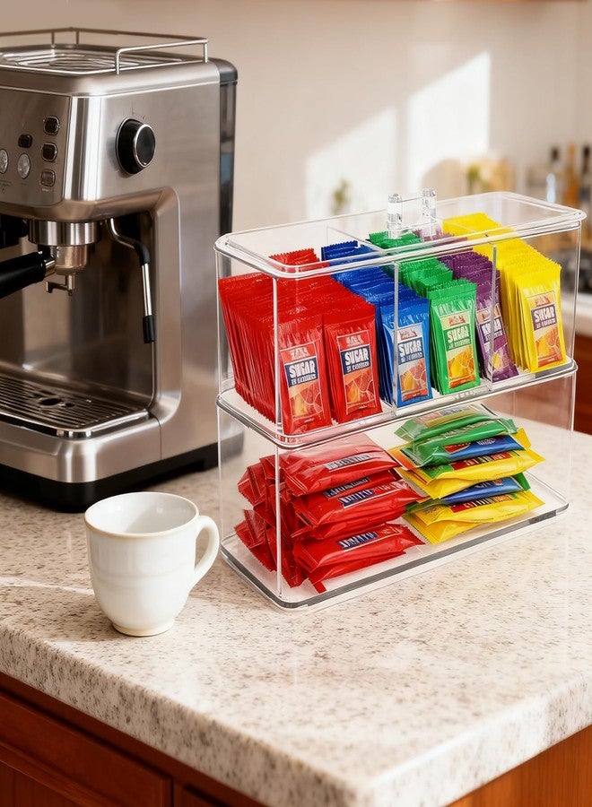 Wiojtry Medicine Cabinet Organizer, Bathroom Medicine Cabinet Holder, Organizer for Drink Packet Coffee Bar Sugar Packet Tea Bag, Coffee Pod Storage 2 Tier Rectangular crylic box with Lid - Image 3