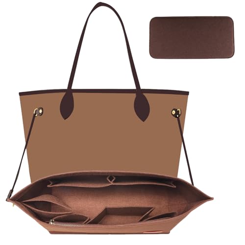 OAikor Purse Organizer Insert, Tote Bag Organizer Insert with Base Shaper,Felt Zipper Handbag Shaper Compatible with Neverfull MM Speedy 30 and More,Brown/L - Image 1