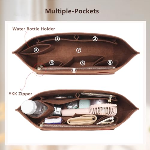 OAikor Purse Organizer Insert, Tote Bag Organizer Insert with Base Shaper,Felt Zipper Handbag Shaper Compatible with Neverfull MM Speedy 30 and More,Brown/L - Image 5