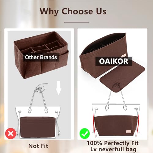 OAikor Purse Organizer Insert, Tote Bag Organizer Insert with Base Shaper,Felt Zipper Handbag Shaper Compatible with Neverfull MM Speedy 30 and More,Brown/L - Image 4