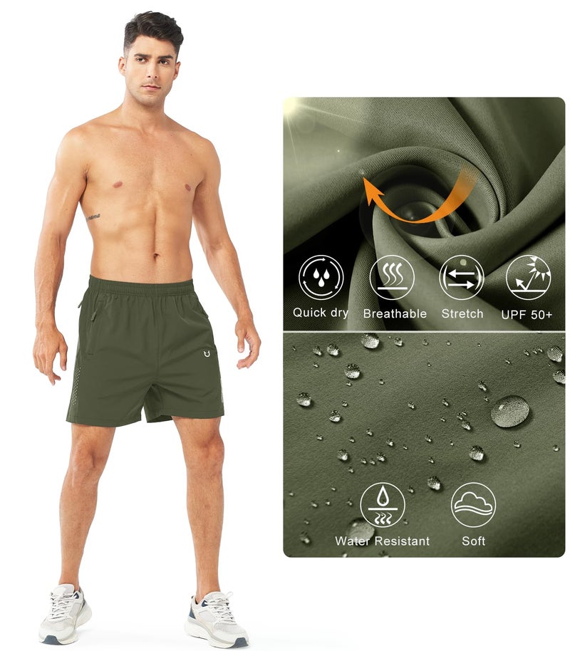 NORTHYARD Men's Athletic Running Shorts Gym Workout Shorts 7"/ 9"/ 5" Quick Dry Lightweight Sports Basketball Exercise Tennis Exercise ARMYGREEN-5inch L - Image 4