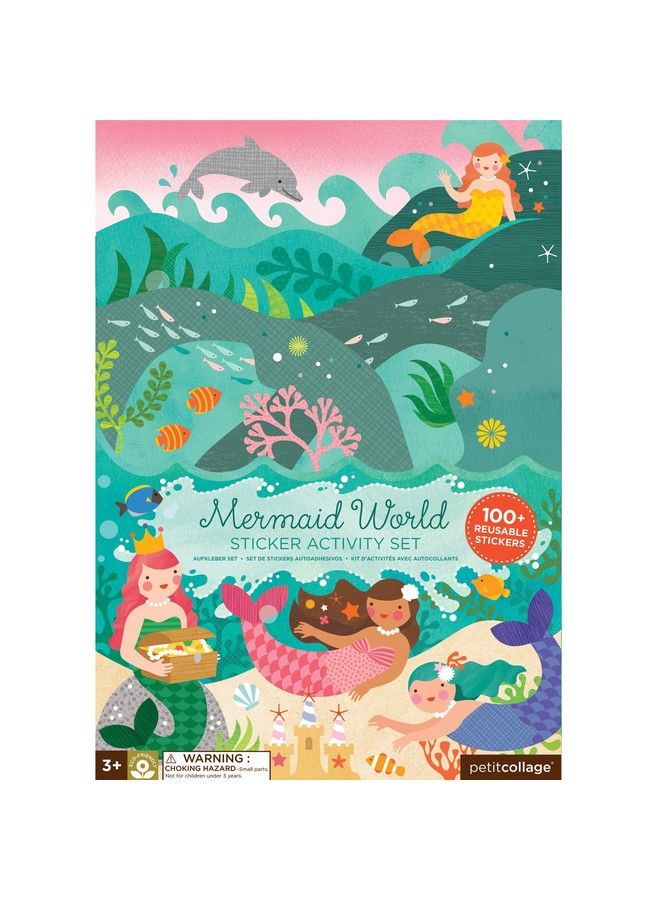 Petit Collage Sticker Activity Book Mermaid World Giant Fold Out Sticker Book For Kids Measures 34” X 12” Fully Opened Includes Over 100 Reusable Stickers Activity Toys For Ages 4+ - Image 2