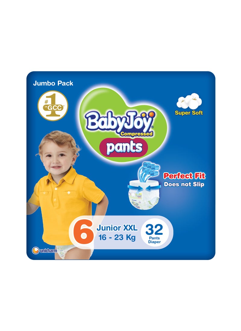 BabyJoy Compressed Culotte Pants Diaper, Size 6, Junior XXL, 16-23 Kg, Jumbo Pack, 32 Diapers - Image 1