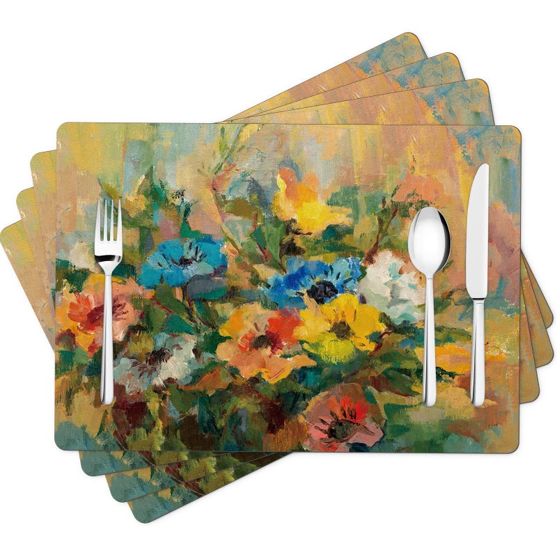 Painting Placemats Set of 4 Floral Faux Leather Place Mats for Holiday Banquet Kitchen Dining Table Decor Heat Resistant Washable NonSlip Waterproof Table Mats Set 17 x 12