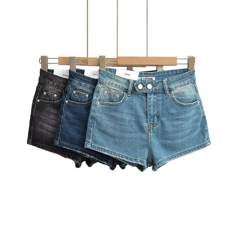 American Retro Old Spice Girl High Waist Slimming Denim Shorts Tight Hip Wide Leg Pants - Image 2