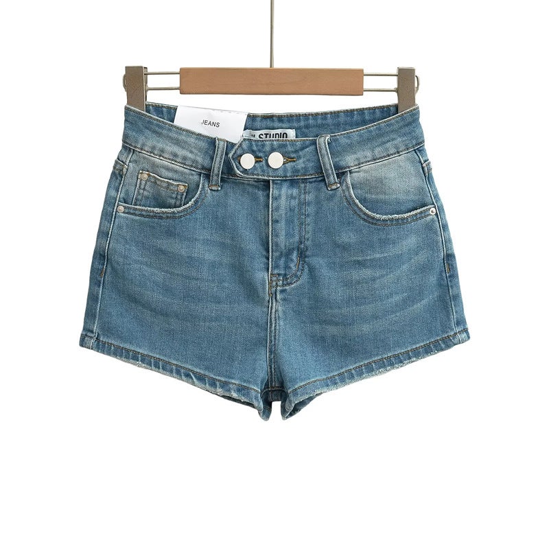 American Retro Old Spice Girl High Waist Slimming Denim Shorts Tight Hip Wide Leg Pants - Image 1