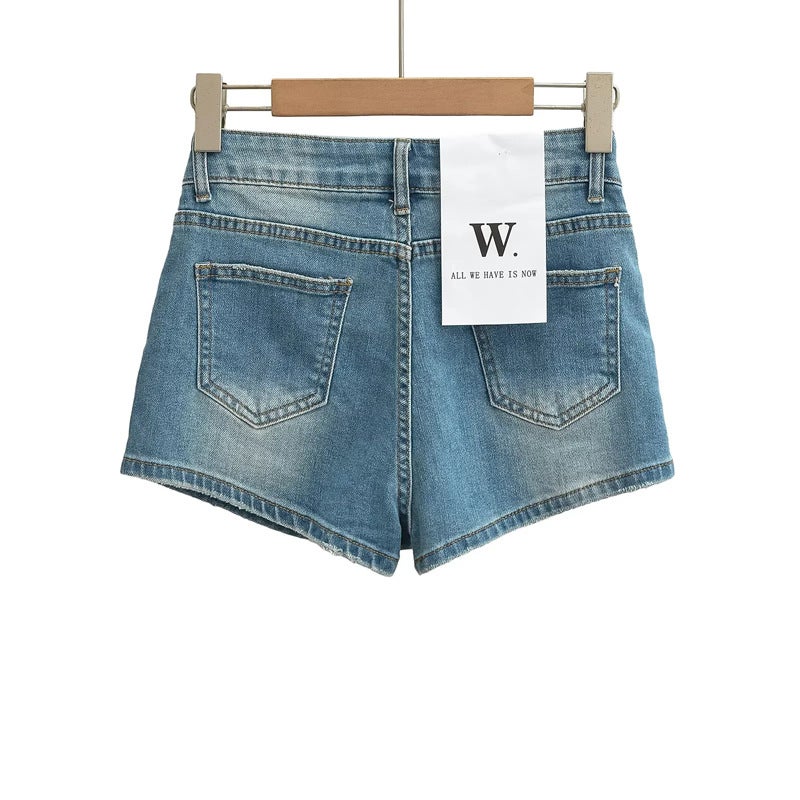 American Retro Old Spice Girl High Waist Slimming Denim Shorts Tight Hip Wide Leg Pants - Image 5