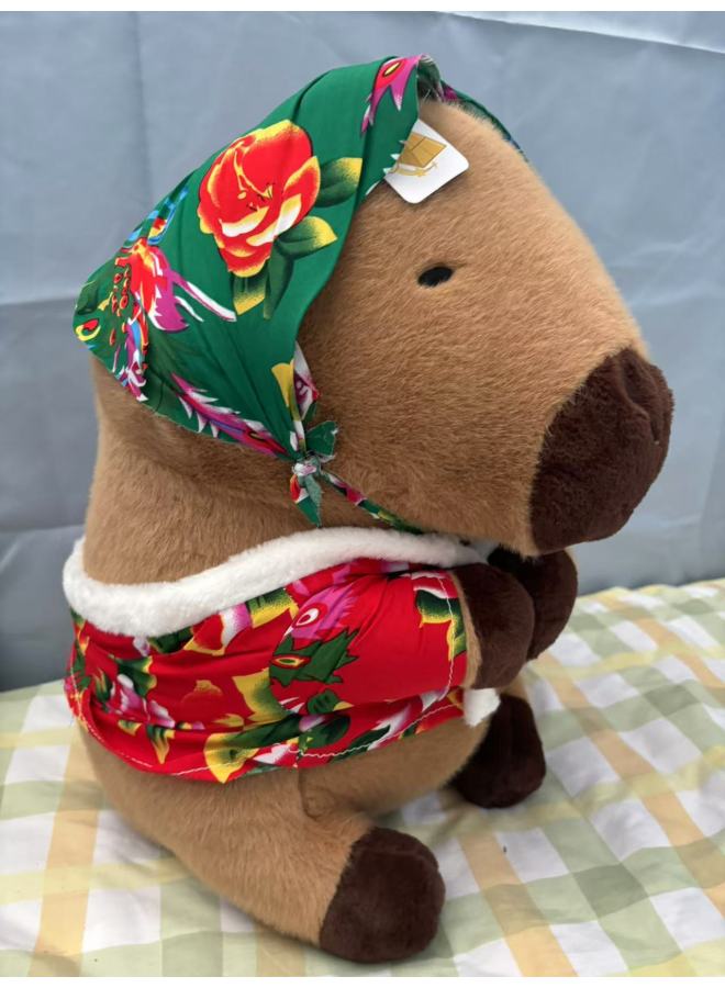 Net Red Khaki Barra Doll Plush Toy Pillow Capybara Pendant Rag Doll Birthday Gift Doll-Color:Floral Cotton Jacket Style-Height:30cm - Image 1