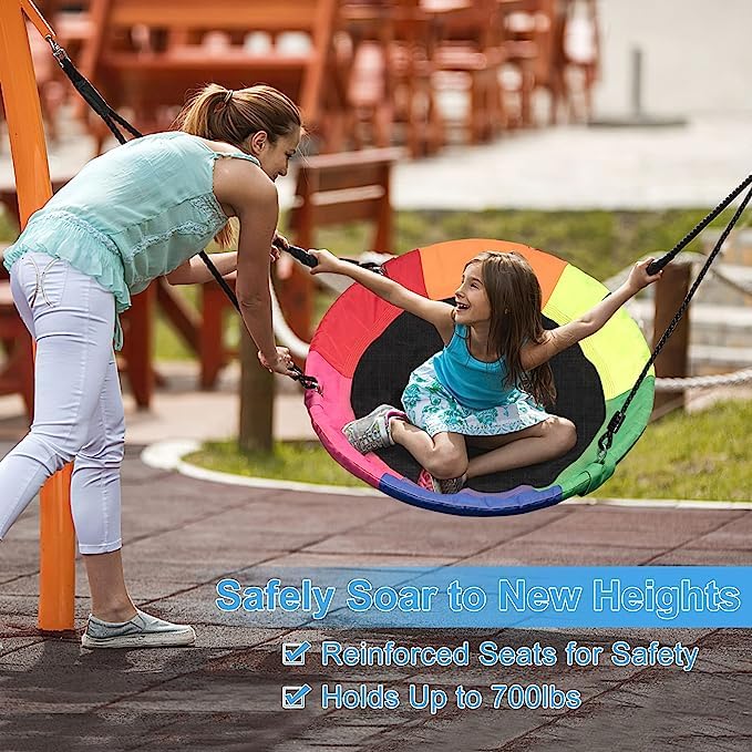 FEELING MALL Tree Swing Large Rope Swing with Children Swing Platform Bonus Carabiner for Hanging Rope Outdoor Flying Saucer Rainbow 40 Inch - Image 4